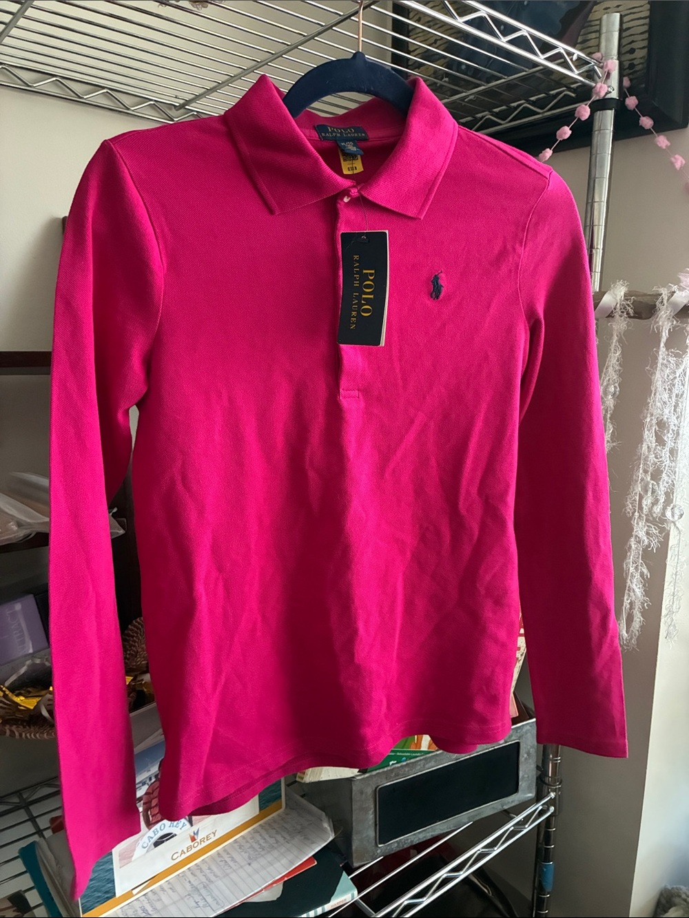 Ralph Lauren Girls Hot Pink Long Sleeve Polo Top